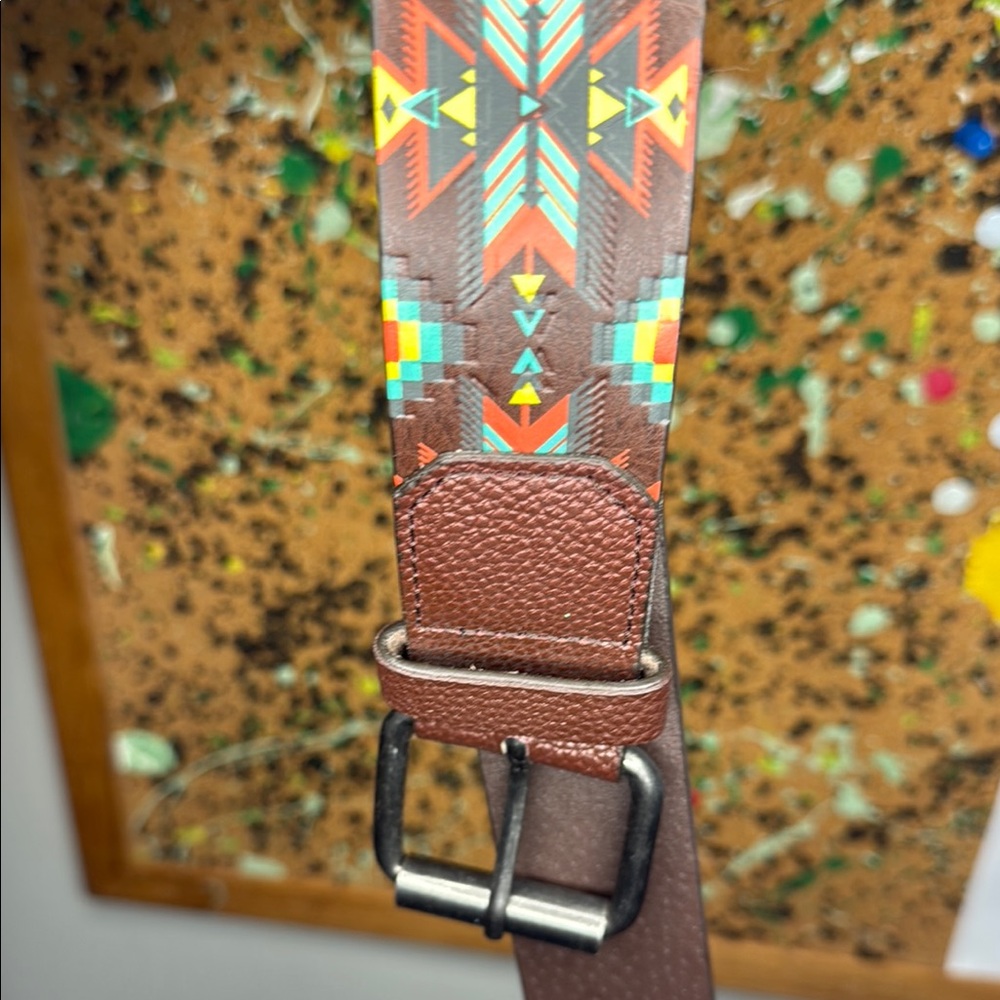Brown Aztec Patterned Men's Belt w.36